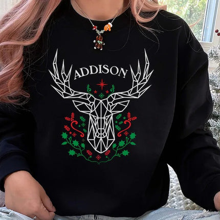 Custom Name Christmas Sweatshirt, Xmas Reindeer Printed Sweatshirt, Christmas Holidays Couple Matching Jumper, Xmas Eve Gifts for Husband
