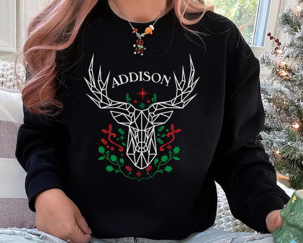 Custom Name Christmas Sweatshirt, Xmas Reindeer Printed Sweatshirt, Christmas Holidays Couple Matching Jumper, Xmas Eve Gifts for Husband