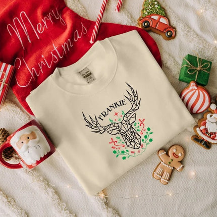 Custom Name Christmas Sweatshirt, Xmas Reindeer Printed Sweatshirt, Christmas Holidays Couple Matching Jumper, Xmas Eve Gifts for Husband
