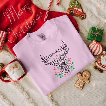 Custom Name Christmas Sweatshirt, Xmas Reindeer Printed Sweatshirt, Christmas Holidays Couple Matching Jumper, Xmas Eve Gifts for Husband