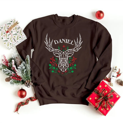 Custom Name Christmas Sweatshirt, Xmas Reindeer Printed Sweatshirt, Christmas Holidays Couple Matching Jumper, Xmas Eve Gifts for Husband
