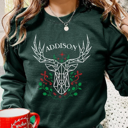 Custom Name Christmas Sweatshirt, Xmas Reindeer Printed Sweatshirt, Christmas Holidays Couple Matching Jumper, Xmas Eve Gifts for Husband
