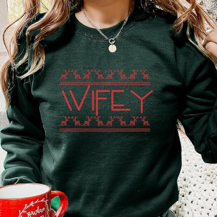Christmas Couple Matching Sweatshirt, Wifey Hubby Xmas Holidays Sweater, Husband Wife Xmas Printed Jumper, Mr and Mrs 1st Christmas Gifts