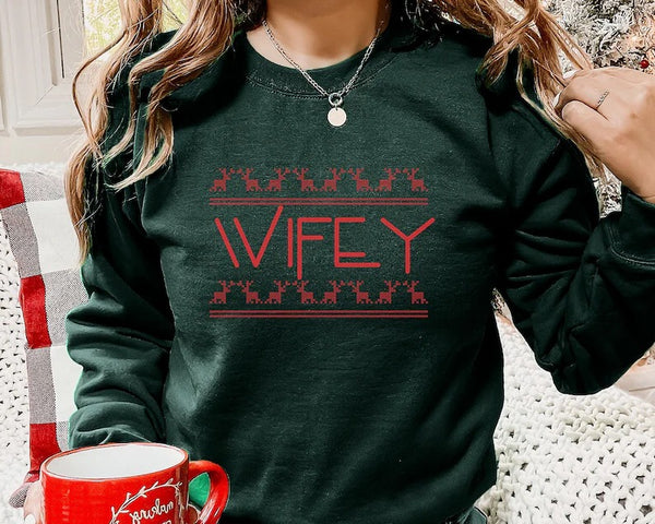 Christmas Couple Matching Sweatshirt, Wifey Hubby Xmas Holidays Sweater, Husband Wife Xmas Printed Jumper, Mr and Mrs 1st Christmas Gifts