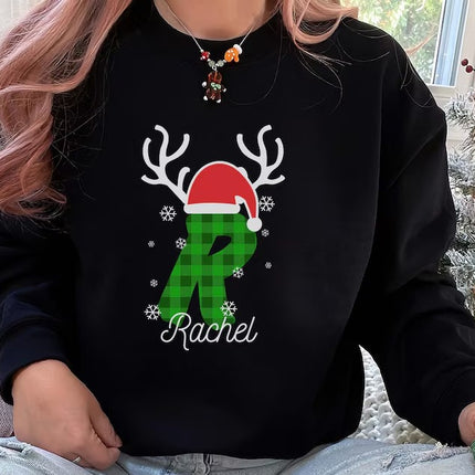 Custom Christmas Sweatshirt, Personalised Name & Initial Xmas Sweater, Buffalo Plaid Initial Printed Xmas Jumper, Best Christmas Party Gifts