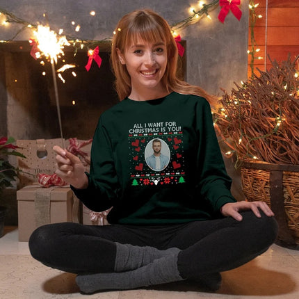 Personalised Photo Christmas Sweatshirt, Xmas Crewneck Printed Sweater, All I Want for Christmas is You Jumper, Xmas Party Family Clothing