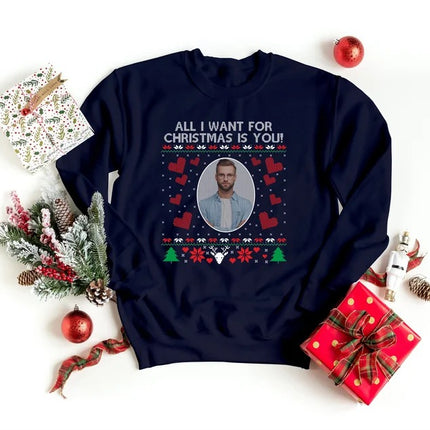 Personalised Photo Christmas Sweatshirt, Xmas Crewneck Printed Sweater, All I Want for Christmas is You Jumper, Xmas Party Family Clothing