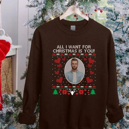 Personalised Photo Christmas Sweatshirt, Xmas Crewneck Printed Sweater, All I Want for Christmas is You Jumper, Xmas Party Family Clothing
