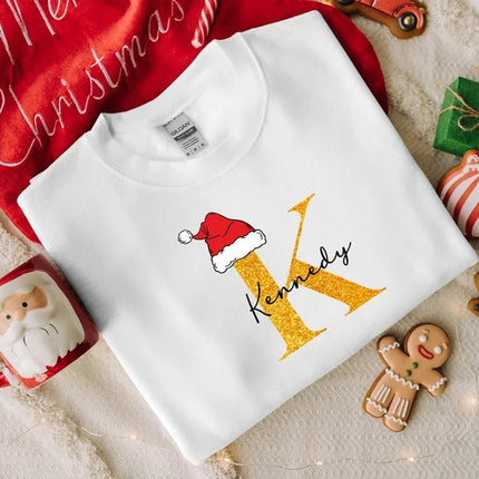 Personalised Christmas Sweatshirt, Custom Name & Initial Xmas Sweatshirt, Family Matching Crewneck Jumper, Adults and Kids Christmas Tops