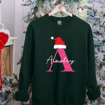 Personalised Christmas Sweatshirt, Custom Name & Initial Xmas Sweatshirt, Family Matching Crewneck Jumper, Adults and Kids Christmas Tops