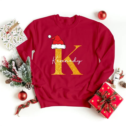 Personalised Christmas Sweatshirt, Custom Name & Initial Xmas Sweatshirt, Family Matching Crewneck Jumper, Adults and Kids Christmas Tops