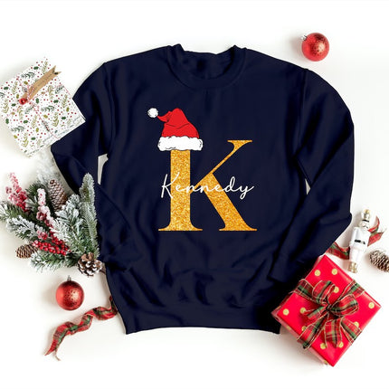 Personalised Christmas Sweatshirt, Custom Name & Initial Xmas Sweatshirt, Family Matching Crewneck Jumper, Adults and Kids Christmas Tops