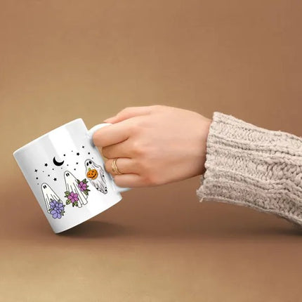 Cute Halloween Ghosts Mugs, Halloween Flowers Ghost Fall Coffee Mugs, Fall Birthday Gift For Sister, Ghost Lover Mugs, Girly Halloween Gifts