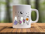 Cute Halloween Ghosts Mugs, Halloween Flowers Ghost Fall Coffee Mugs, Fall Birthday Gift For Sister, Ghost Lover Mugs, Girly Halloween Gifts