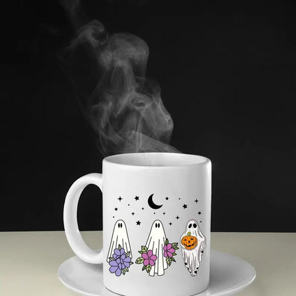 Cute Halloween Ghosts Mugs, Halloween Flowers Ghost Fall Coffee Mugs, Fall Birthday Gift For Sister, Ghost Lover Mugs, Girly Halloween Gifts