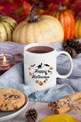 Happy Halloween Mugs, Halloween Doodles Heart Printed Mugs, 11oz White Ceramic Tea Cups, Family Matching Mugs, Fall Halloween Night Gifts