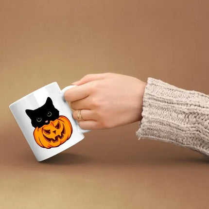 Cute Halloween Cat Printed Mugs, Cat Sneaking Halloween Pumpkin Coffee Mugs, Halloween Party Mug, Ice Coffee Mugs, Cat Lovers Halloween Gift