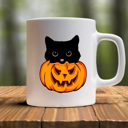 Cute Halloween Cat Printed Mugs, Cat Sneaking Halloween Pumpkin Coffee Mugs, Halloween Party Mug, Ice Coffee Mugs, Cat Lovers Halloween Gift