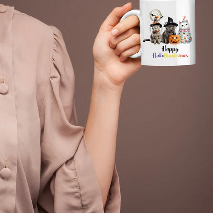 Happy Hallo Thanksmas Halloween Mugs, Witchy Cats Halloween Coffee Mugs, Vintage Cats Halloween Ceramic Tea Cups, Fall Mugs, Halloween Gifts