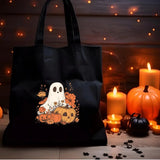 Halloween Ghost Tote Bags, Thanksgiving Pumpkins Spooky Printed Tote Bags, Halloween Shopping Bag, Spooky Cute Ghost Canvas Halloween Bags