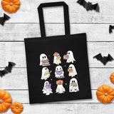 Ghosts Tote Bags, Cute Halloween Ghost Reading Books Printed Tote Bags, Halloween Bookish Ghost Bags, Spooky Season, Cotton Halloween Totes