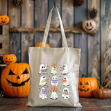 Ghosts Tote Bags, Cute Halloween Ghost Reading Books Printed Tote Bags, Halloween Bookish Ghost Bags, Spooky Season, Cotton Halloween Totes