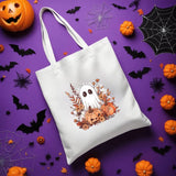 Aesthetic Halloween Ghost Tote Bags, Thanksgiving Spooky Printed Tote Bags, Halloween Pumpkins Bag, Spooky Cute Ghost Canvas Halloween Bags