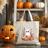 Aesthetic Halloween Ghost Tote Bags, Thanksgiving Spooky Printed Tote Bags, Halloween Pumpkins Bag, Spooky Cute Ghost Canvas Halloween Bags