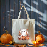 Aesthetic Halloween Ghost Tote Bags, Thanksgiving Spooky Printed Tote Bags, Halloween Pumpkins Bag, Spooky Cute Ghost Canvas Halloween Bags