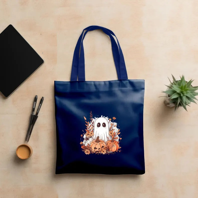 Aesthetic Halloween Ghost Tote Bags, Thanksgiving Spooky Printed Tote Bags, Halloween Pumpkins Bag, Spooky Cute Ghost Canvas Halloween Bags