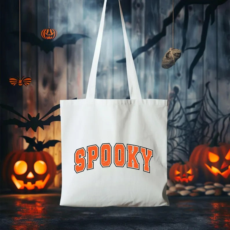 Spooky Season Printed Tote Bags, Retro Halloween Spooky Season Bags, Cotton Shopping Bags, Stay Spooky Tote Bag, Halloween Gift from Husband