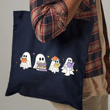 Halloween Floral Ghosts Tote Bags, Cute Halloween Ghosts Printed Bags, Spooky Season Bags, Cotton Shopping Tote Bags, Halloween Gift for Her