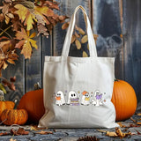 Halloween Floral Ghosts Tote Bags, Cute Halloween Ghosts Printed Bags, Spooky Season Bags, Cotton Shopping Tote Bags, Halloween Gift for Her