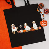 Halloween Ghost Dogs Tote Bag, Golden Retriever Dogs Printed Bag, Cotton Shopping Bags, Stay Spooky Tote Bag, Totes for Her, Halloween Gifts