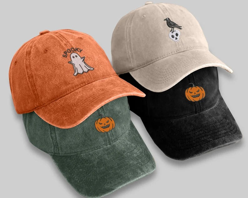 Embroidered Halloween Vintage Caps, Halloween Designs Baseball Hat, Halloween Ghost Pumpkin Snapbacks, Cotton Hats, Halloween Matching Caps