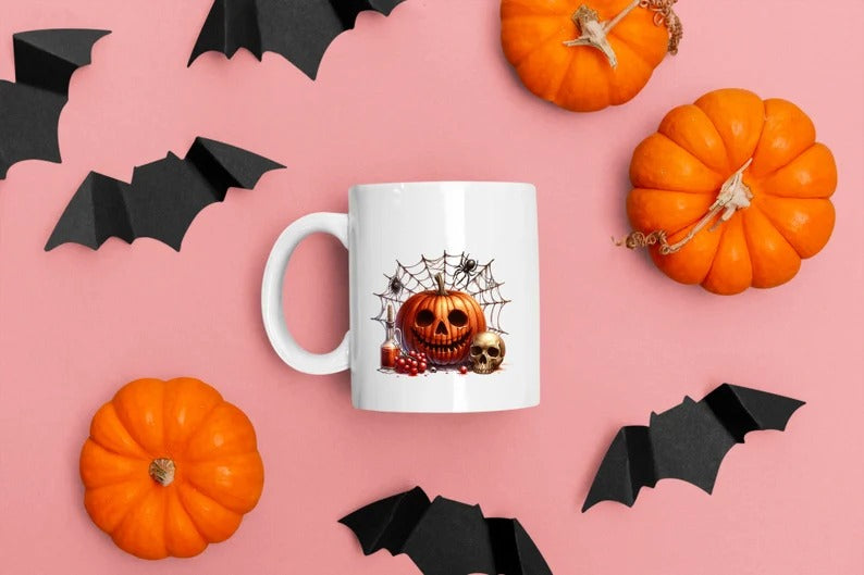 Vintage Pumpkin Mugs, Creepy Halloween Pumpkin Printed Coffee Mug, Scary Halloween Ceramic Cups, Fall Ice Coffee Mugs, Halloween Party Gifts