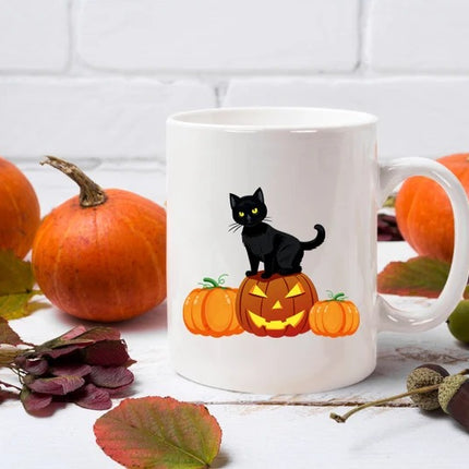 Halloween Cat Printed Mugs, Cat on Pumpkins Spooky Halloween Mug, Vintage Halloween Coffee Cups, Fall Mugs, Family Matching Halloween Gifts