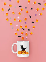 Halloween Cat Printed Mugs, Cat on Pumpkins Spooky Halloween Mug, Vintage Halloween Coffee Cups, Fall Mugs, Family Matching Halloween Gifts