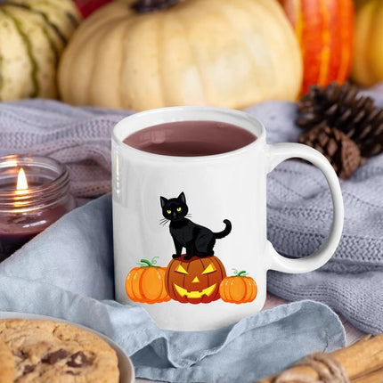Halloween Cat Printed Mugs, Cat on Pumpkins Spooky Halloween Mug, Vintage Halloween Coffee Cups, Fall Mugs, Family Matching Halloween Gifts