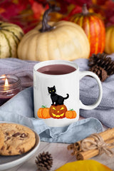 Halloween Cat Printed Mugs, Cat on Pumpkins Spooky Halloween Mug, Vintage Halloween Coffee Cups, Fall Mugs, Family Matching Halloween Gifts