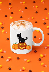 Halloween Cat Printed Mugs, Cat on Pumpkins Spooky Halloween Mug, Vintage Halloween Coffee Cups, Fall Mugs, Family Matching Halloween Gifts