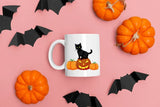 Halloween Cat Printed Mugs, Cat on Pumpkins Spooky Halloween Mug, Vintage Halloween Coffee Cups, Fall Mugs, Family Matching Halloween Gifts