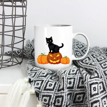 Halloween Cat Printed Mugs, Cat on Pumpkins Spooky Halloween Mug, Vintage Halloween Coffee Cups, Fall Mugs, Family Matching Halloween Gifts