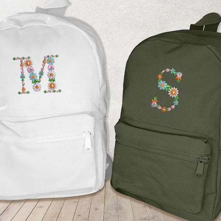 Custom Embroidered Initials Floral Backpacks, Personalised Flower Letters Mini Backpacks, Toddlers Backpack, Girls Bag, Back to School Gifts