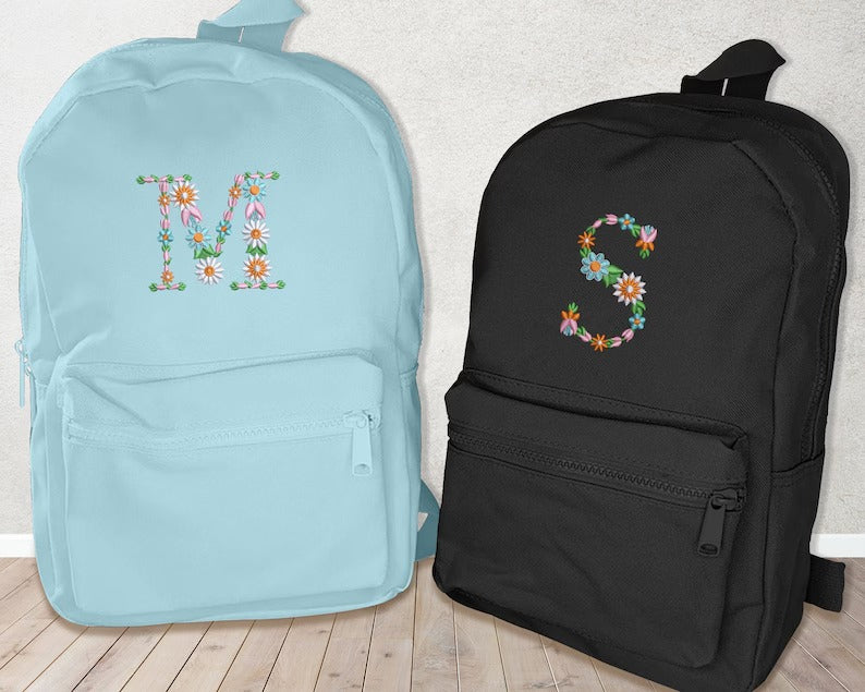 Custom Embroidered Initials Floral Backpacks, Personalised Flower Letters Mini Backpacks, Toddlers Backpack, Girls Bag, Back to School Gifts