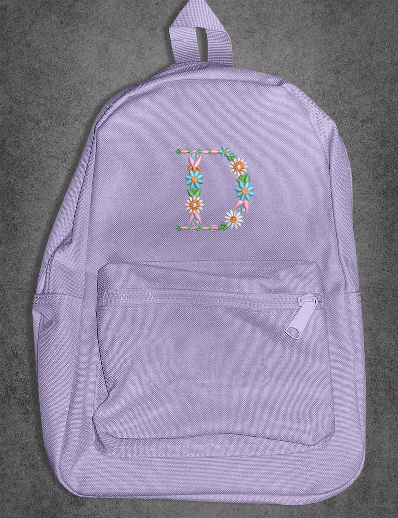 Custom Embroidered Initials Floral Backpacks, Personalised Flower Letters Mini Backpacks, Toddlers Backpack, Girls Bag, Back to School Gifts