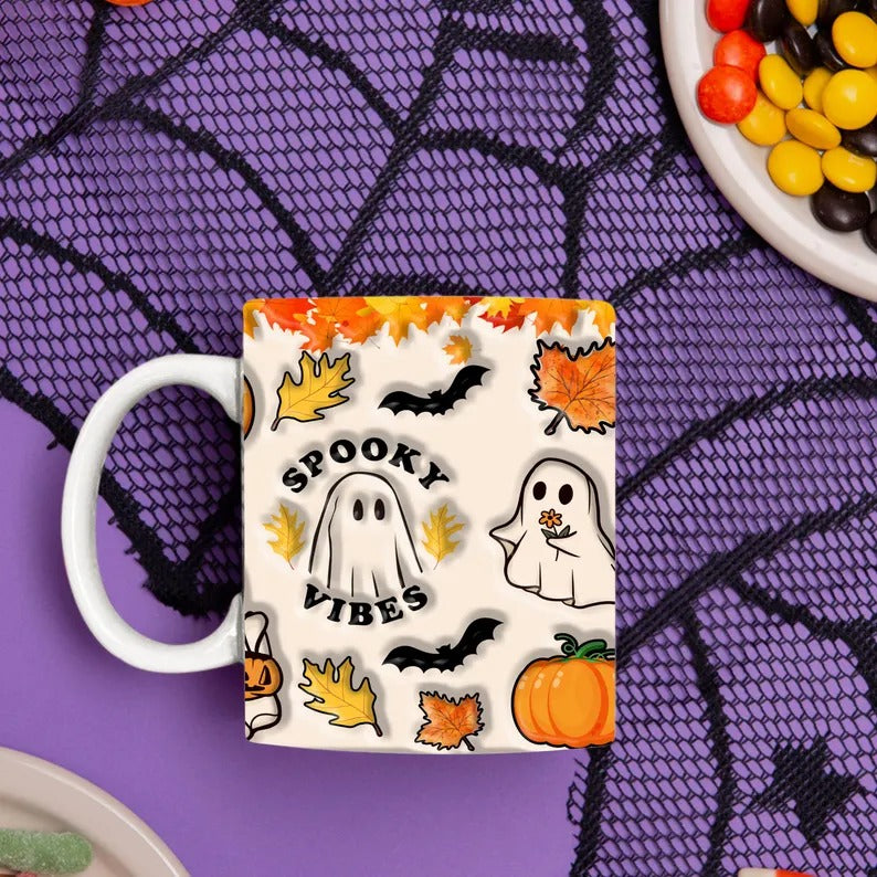 Halloween Ghosts Mugs, Cute Halloween Ghosts Coffee Mug, Vintage Spooky Vibes Cups, Pumpkin Spice Latte Ceramic Mug, Fall Halloween Gifts