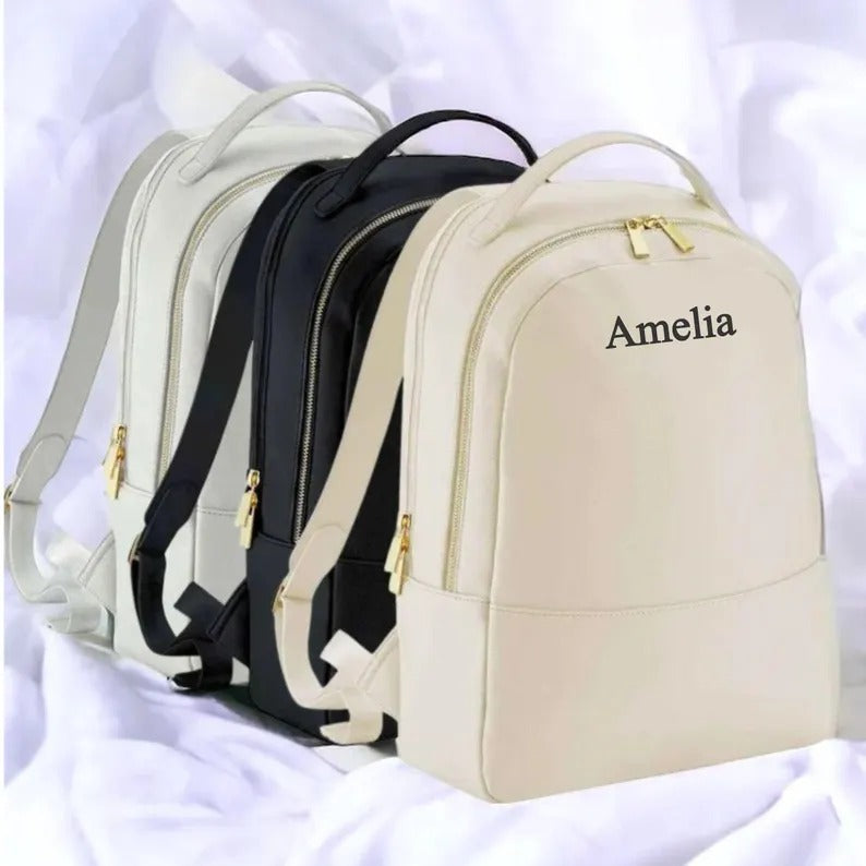 Customised Name & Initial Backpack, Engraved Monogram Leather Backpack, Women Travel Hand Bag, Personalised Gift for Her, Best Birthday Gift