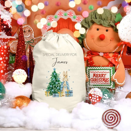 Personalised Christmas Santa Sack, Cute Rabbit Printed Christmas Sack Bags, Custom Name Christmas Stocking Storage Bags, Christmas Eve Gifts