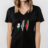 Palestine Flag Printed T-Shirt, Palestine Map Designs Tee Shirt, Muslims Solidarity Comfort Tops, Palestine Watermelon Flag V-Neck Tees